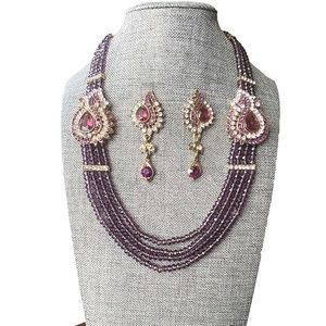 Indian Purple Stone Studded Necklace with Earrings